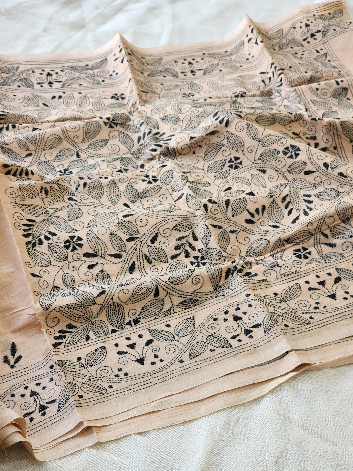 Beige Kantha Cotton Saree
