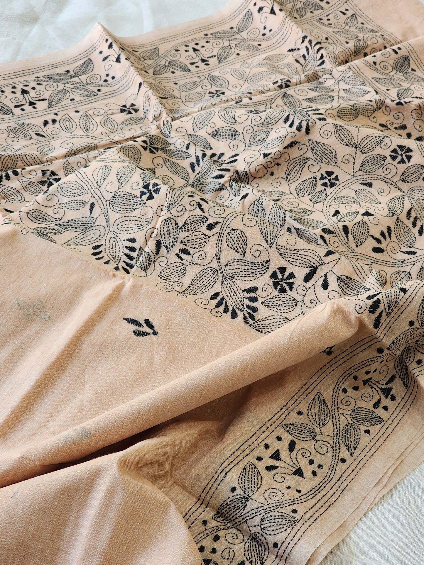 Beige Kantha Cotton Saree