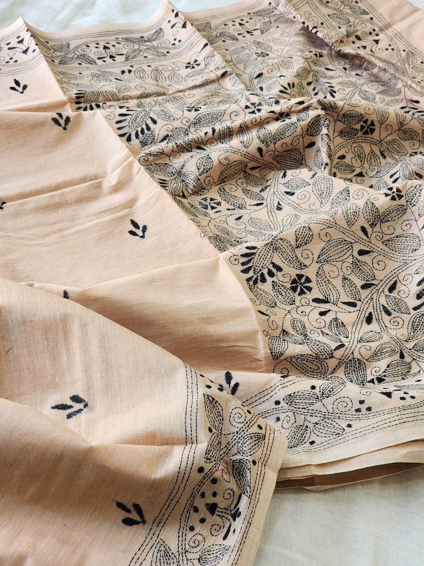 Beige Kantha Cotton Saree