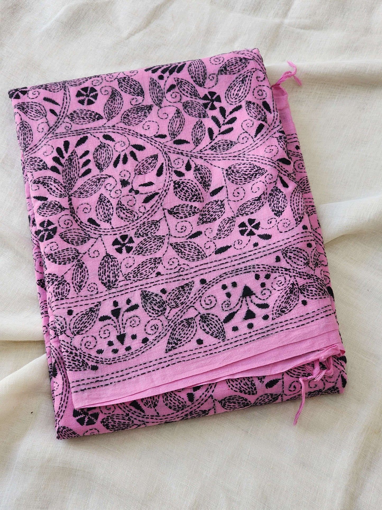 Pink Kantha Cotton Saree