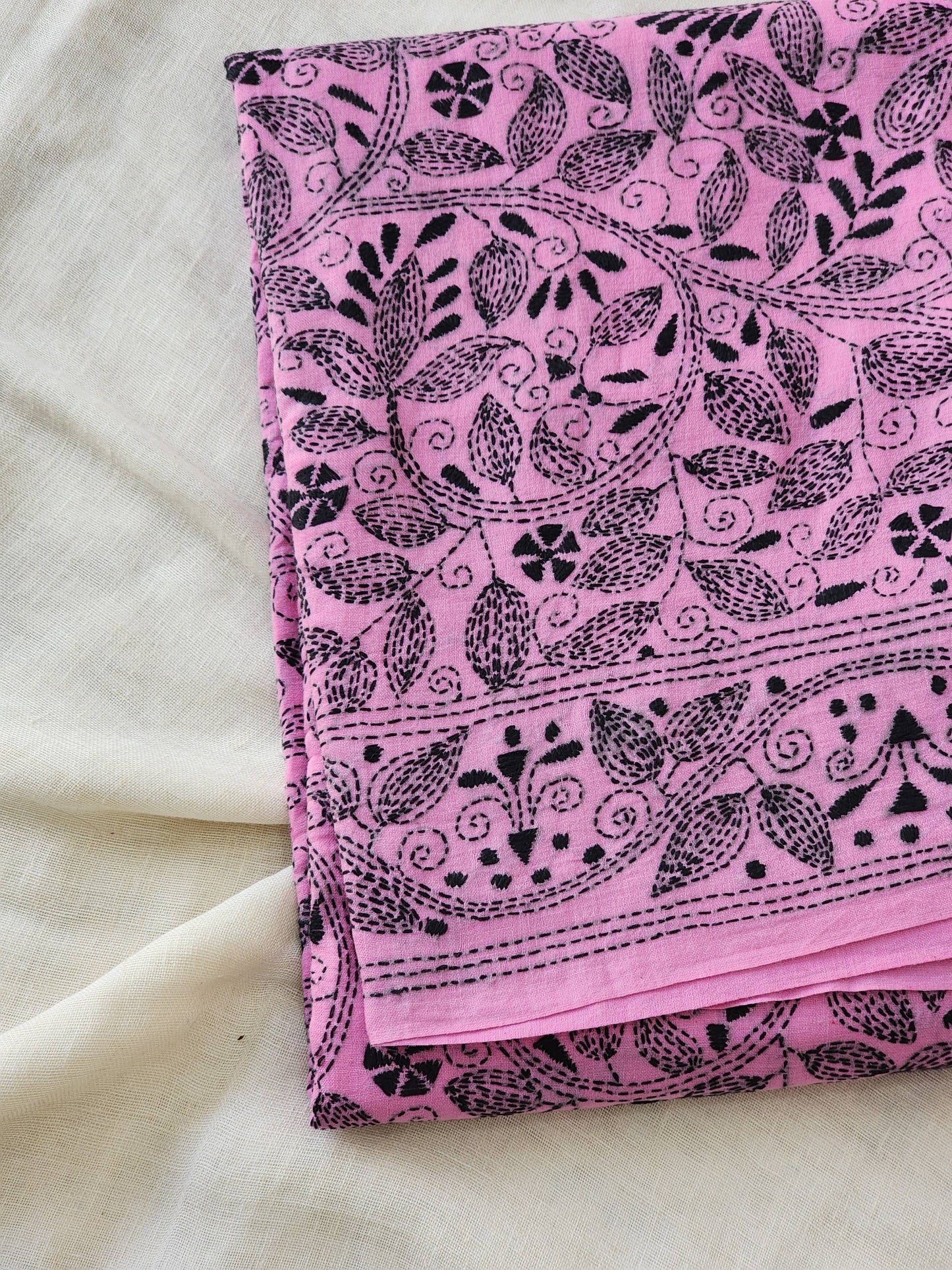 Pink Kantha Cotton Saree