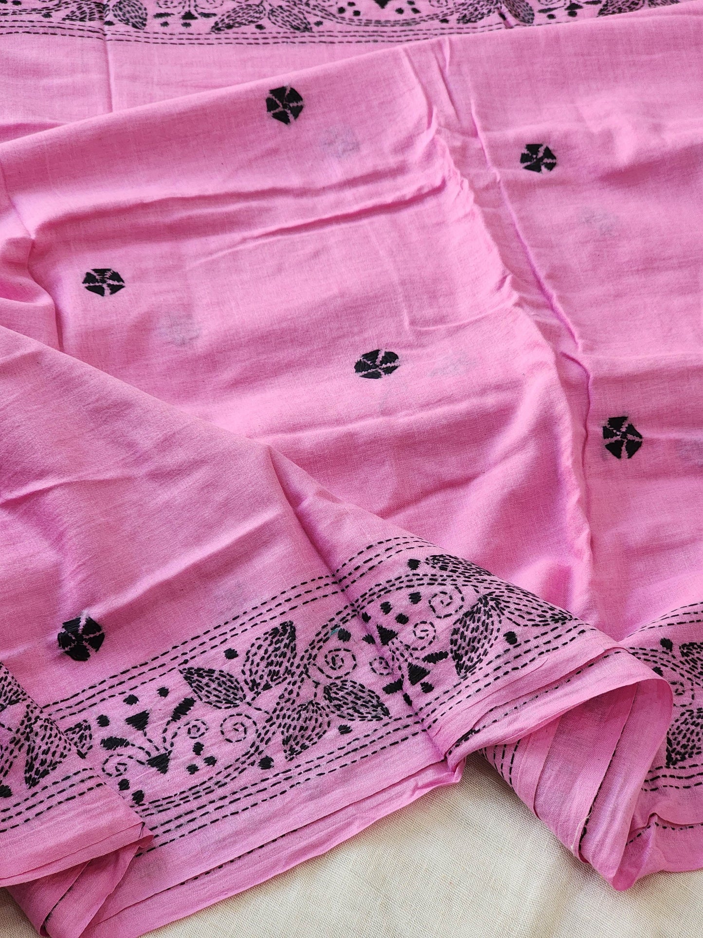 Pink Kantha Cotton Saree