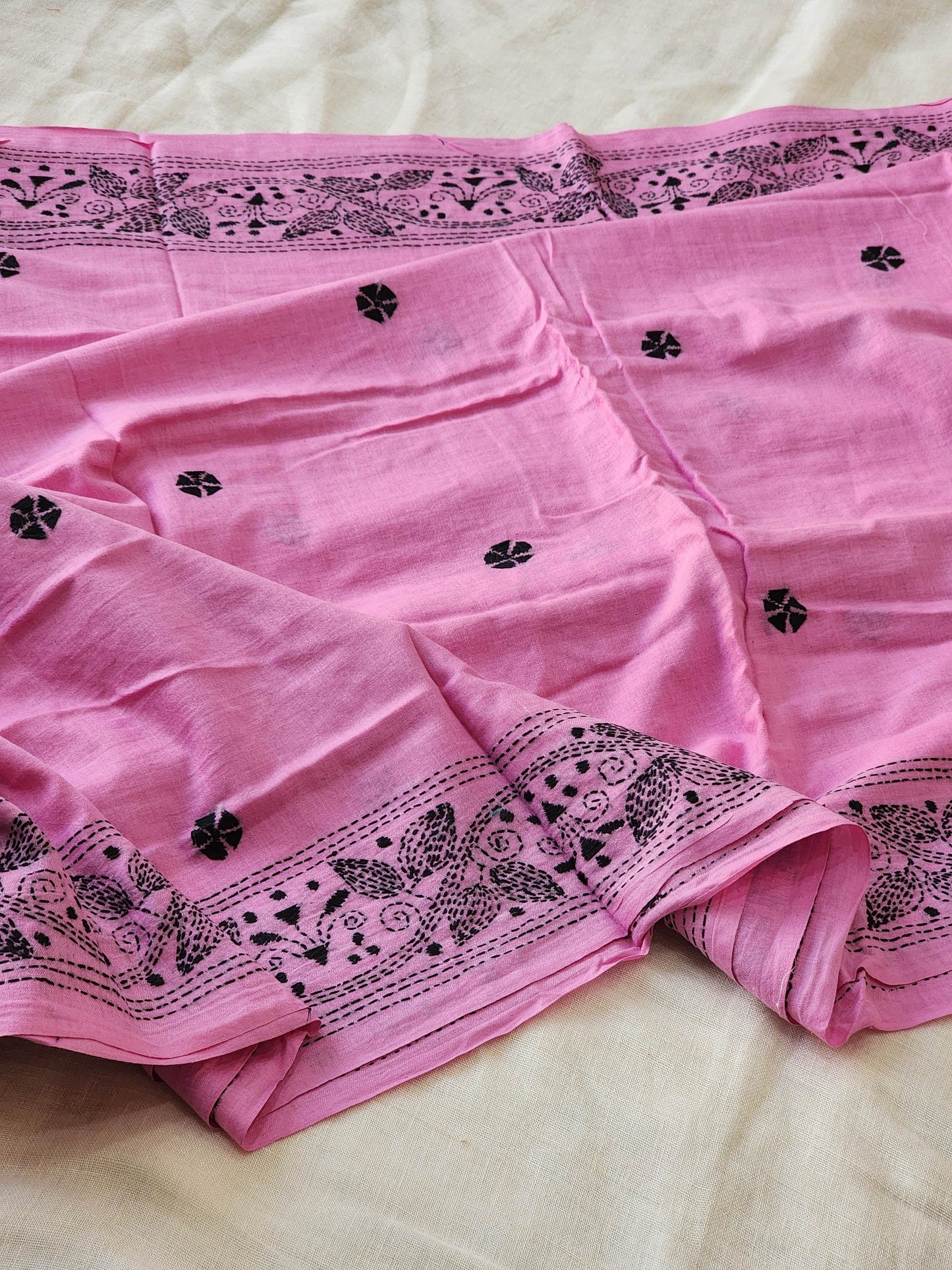 Pink Kantha Cotton Saree