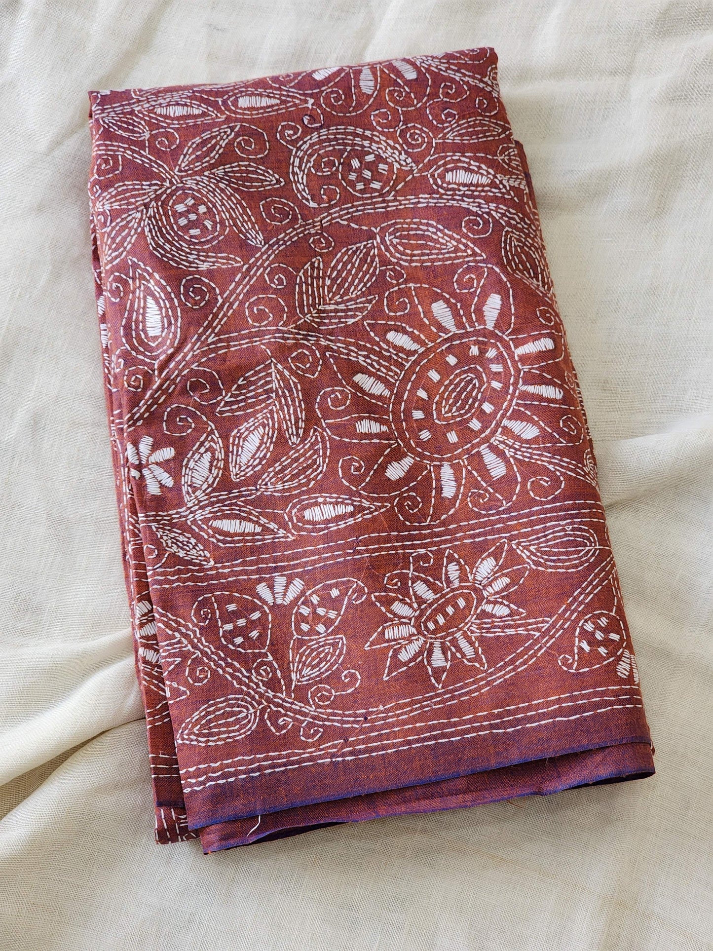 Maroon Kantha Cotton Saree