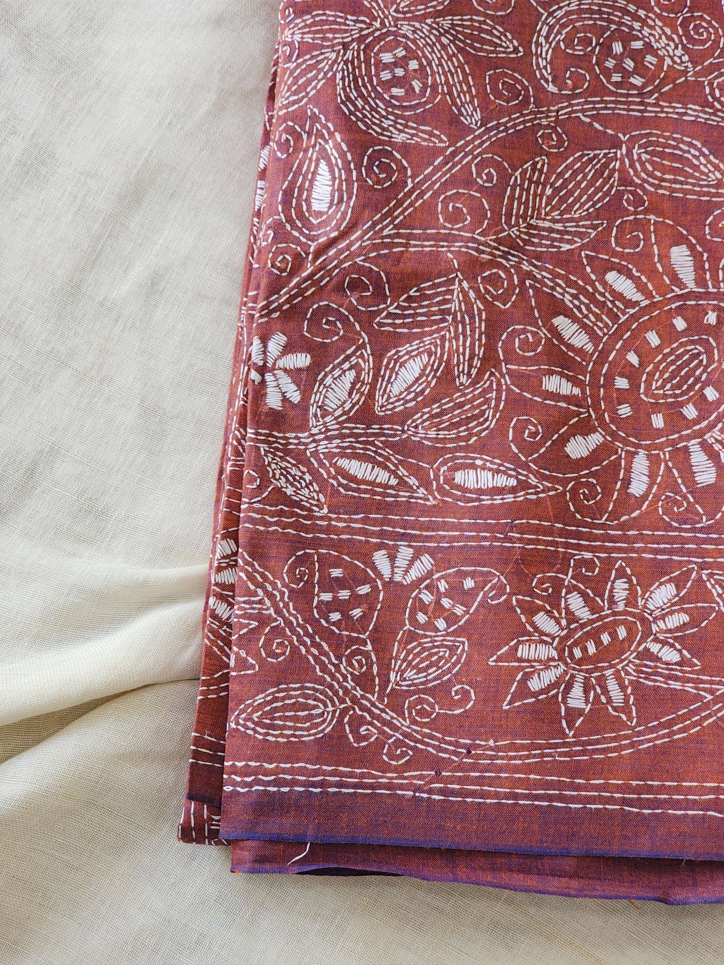 Maroon Kantha Cotton Saree