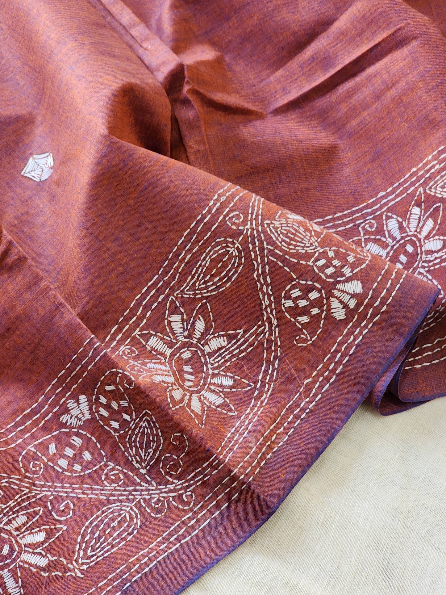 Maroon Kantha Cotton Saree