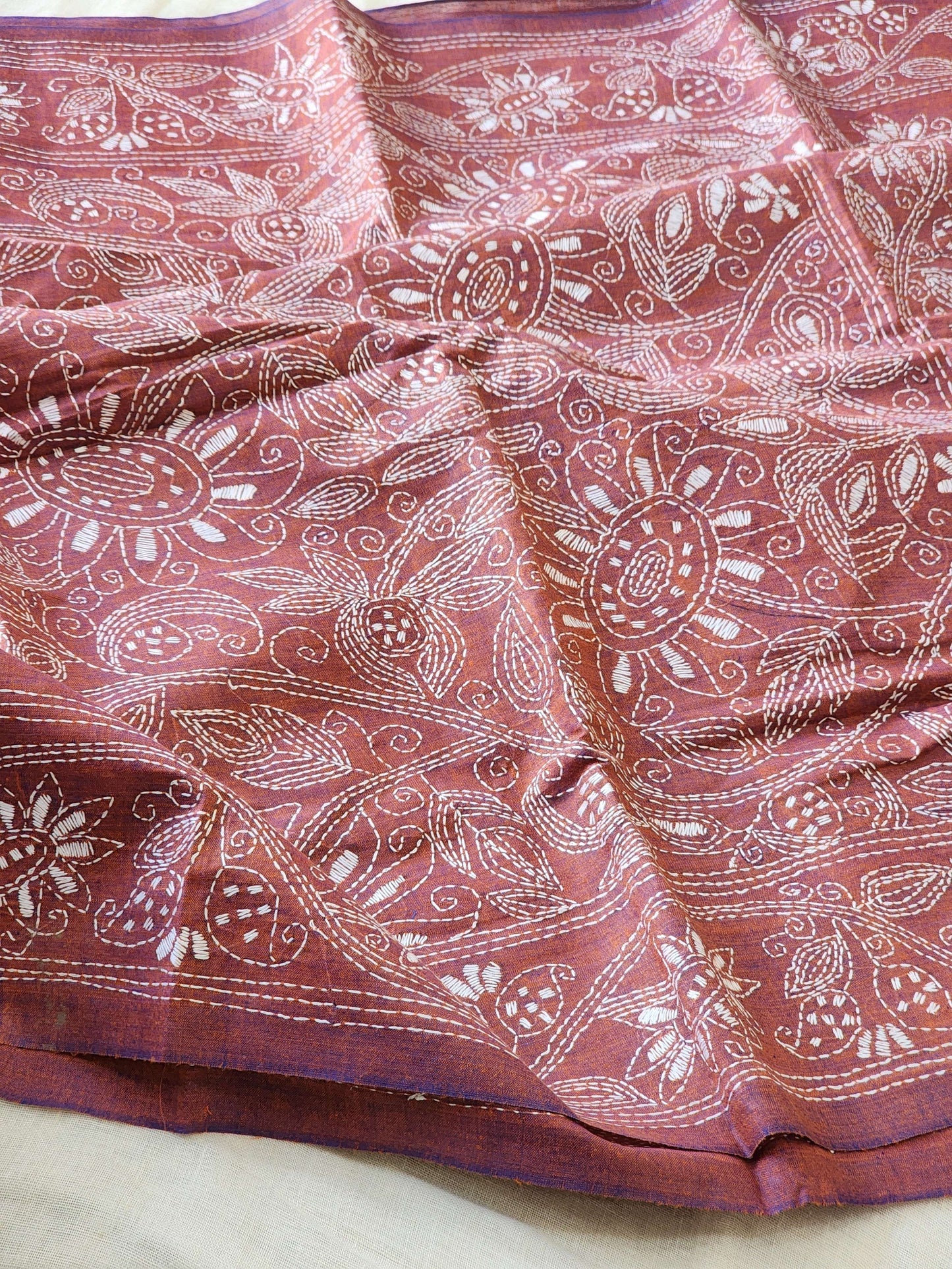 Maroon Kantha Cotton Saree
