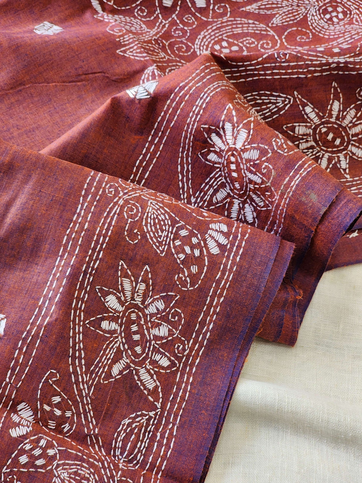 Maroon Kantha Cotton Saree