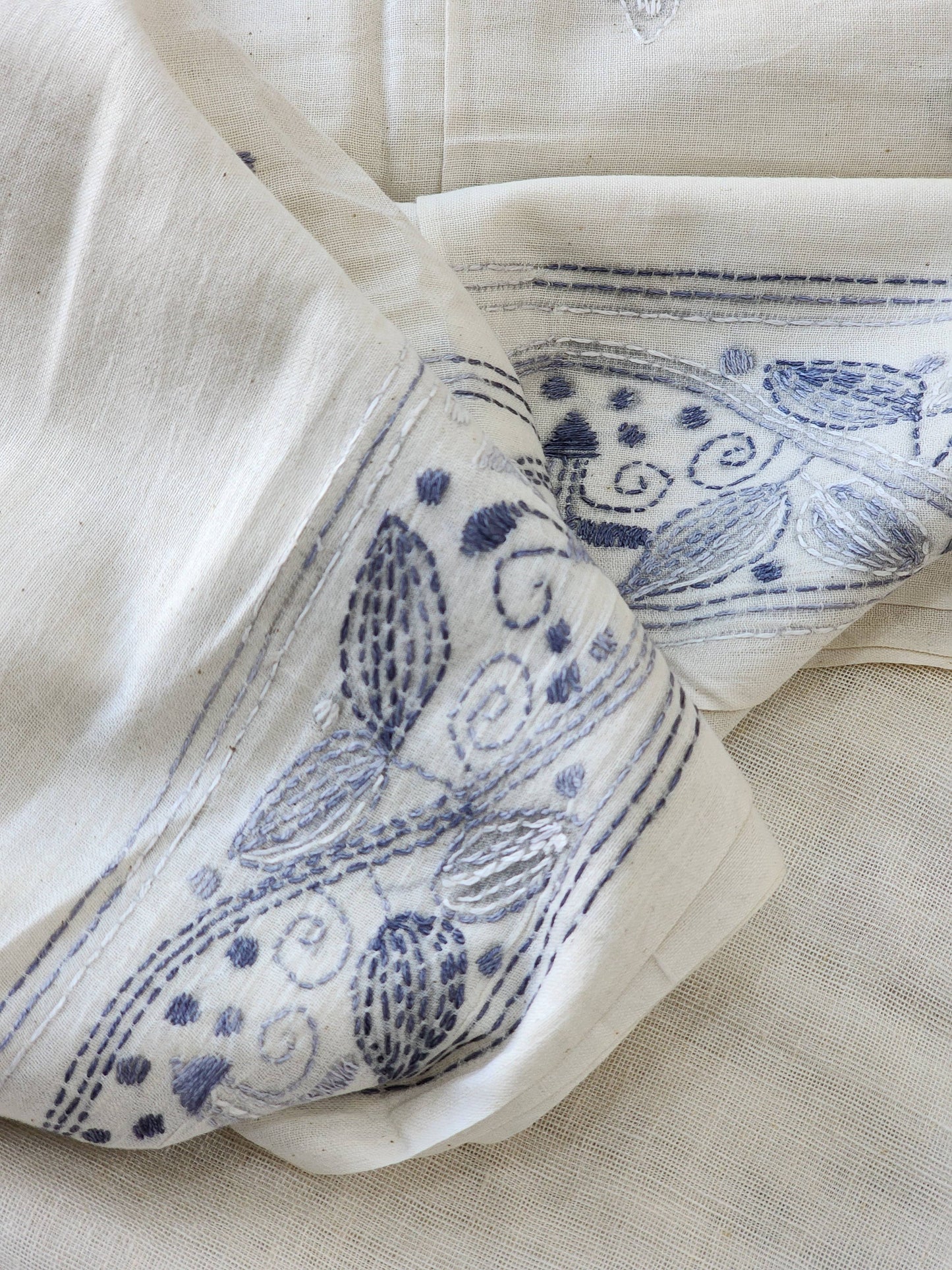 White Kantha Cotton Saree