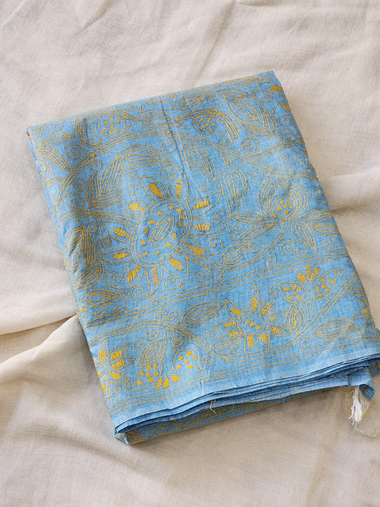 Blue Kantha Cotton Saree