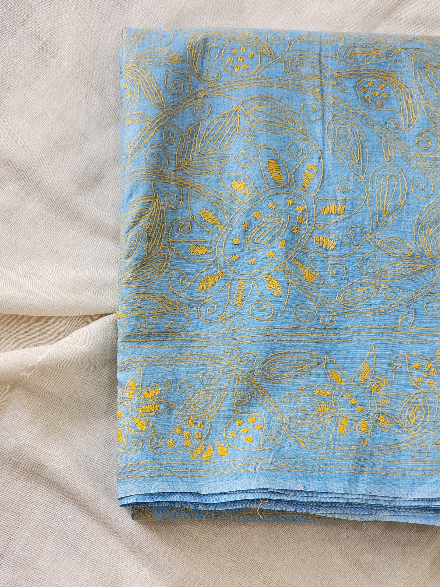 Blue Kantha Cotton Saree