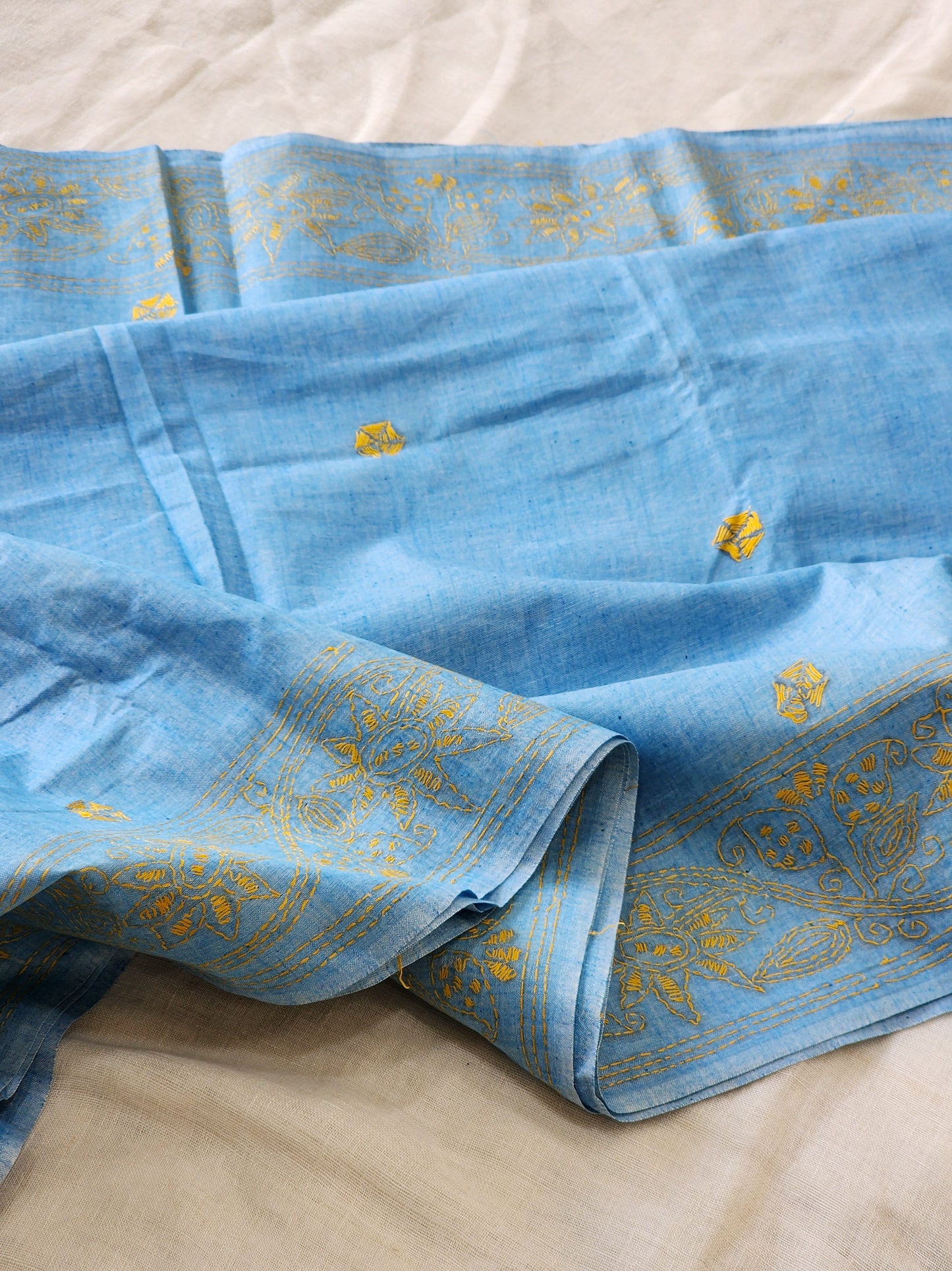 Blue Kantha Cotton Saree