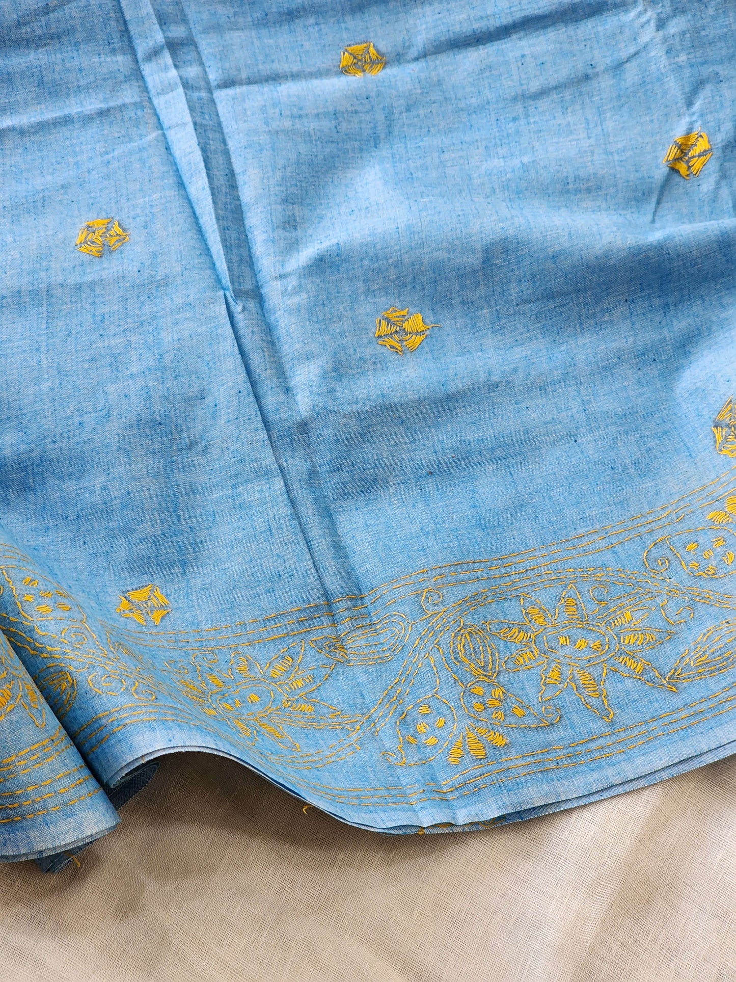 Blue Kantha Cotton Saree