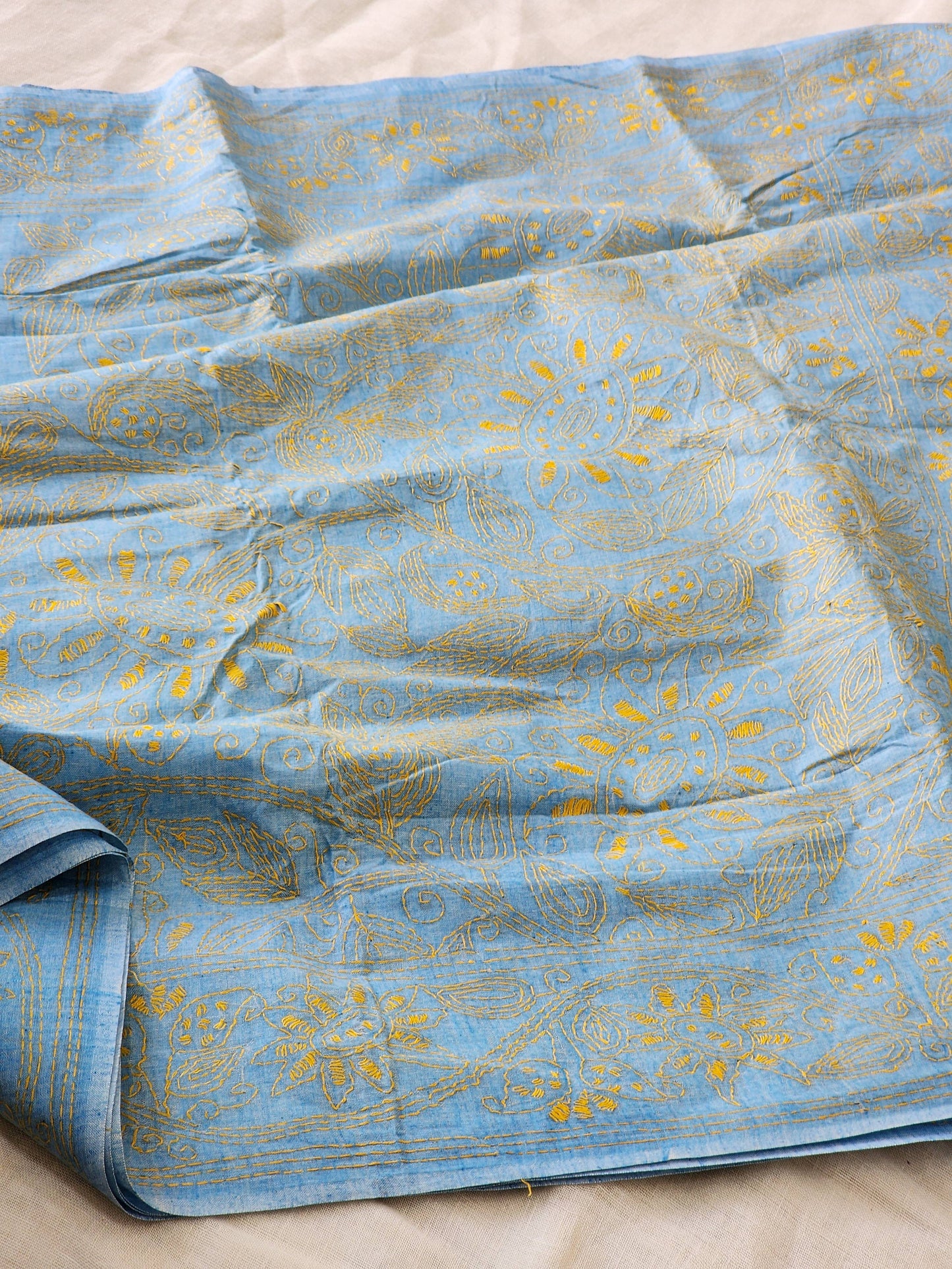 Blue Kantha Cotton Saree