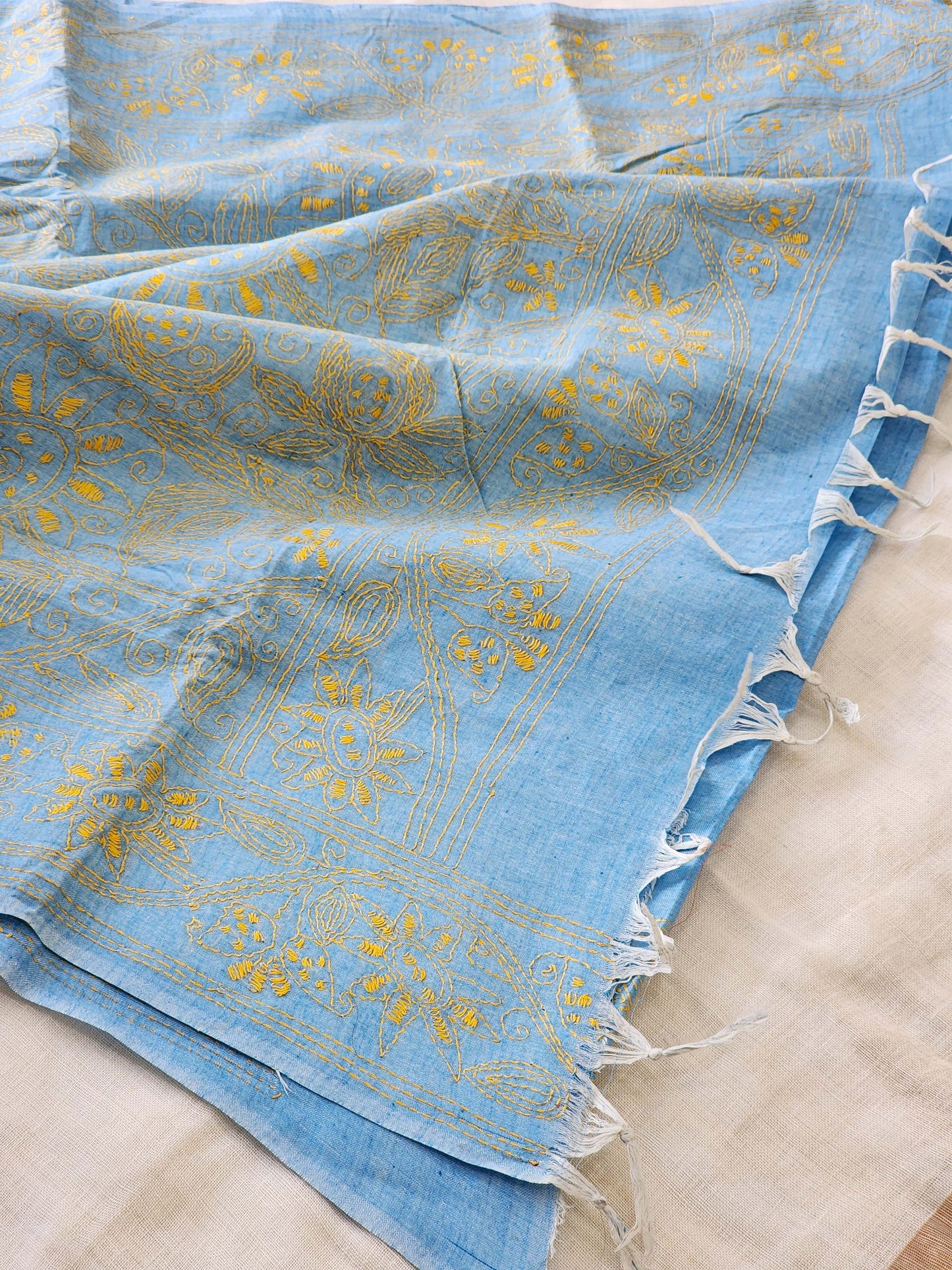 Blue Kantha Cotton Saree