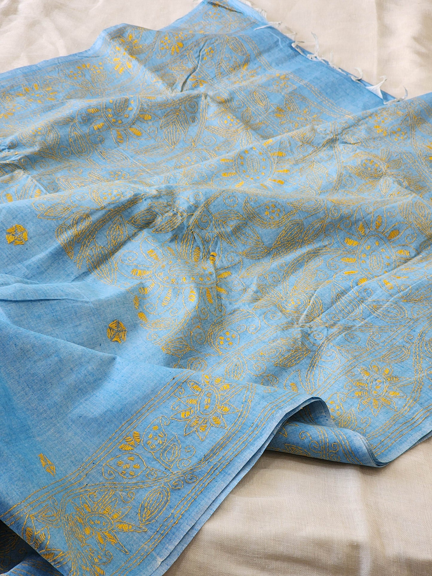 Blue Kantha Cotton Saree