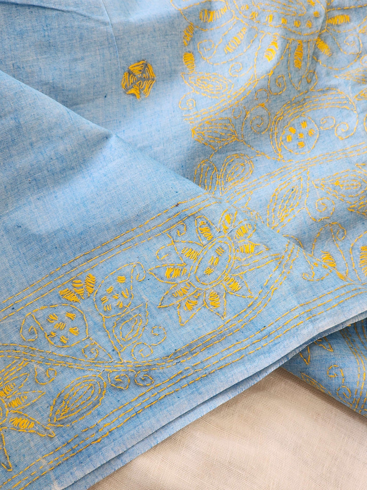 Blue Kantha Cotton Saree