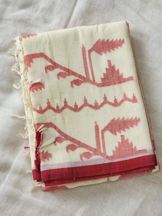 Cream Jamdani Cotton Saree