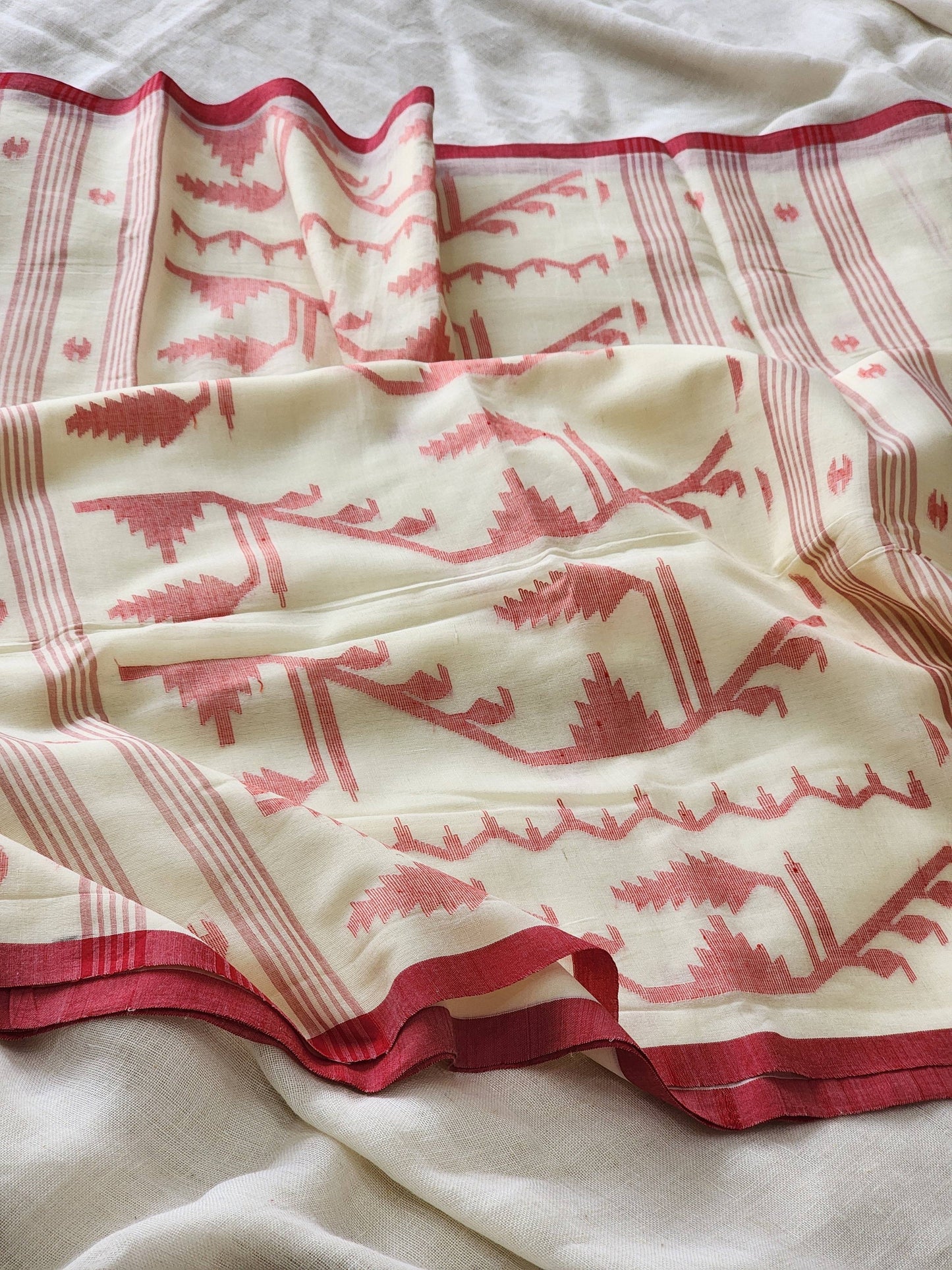 Cream Jamdani Cotton Saree