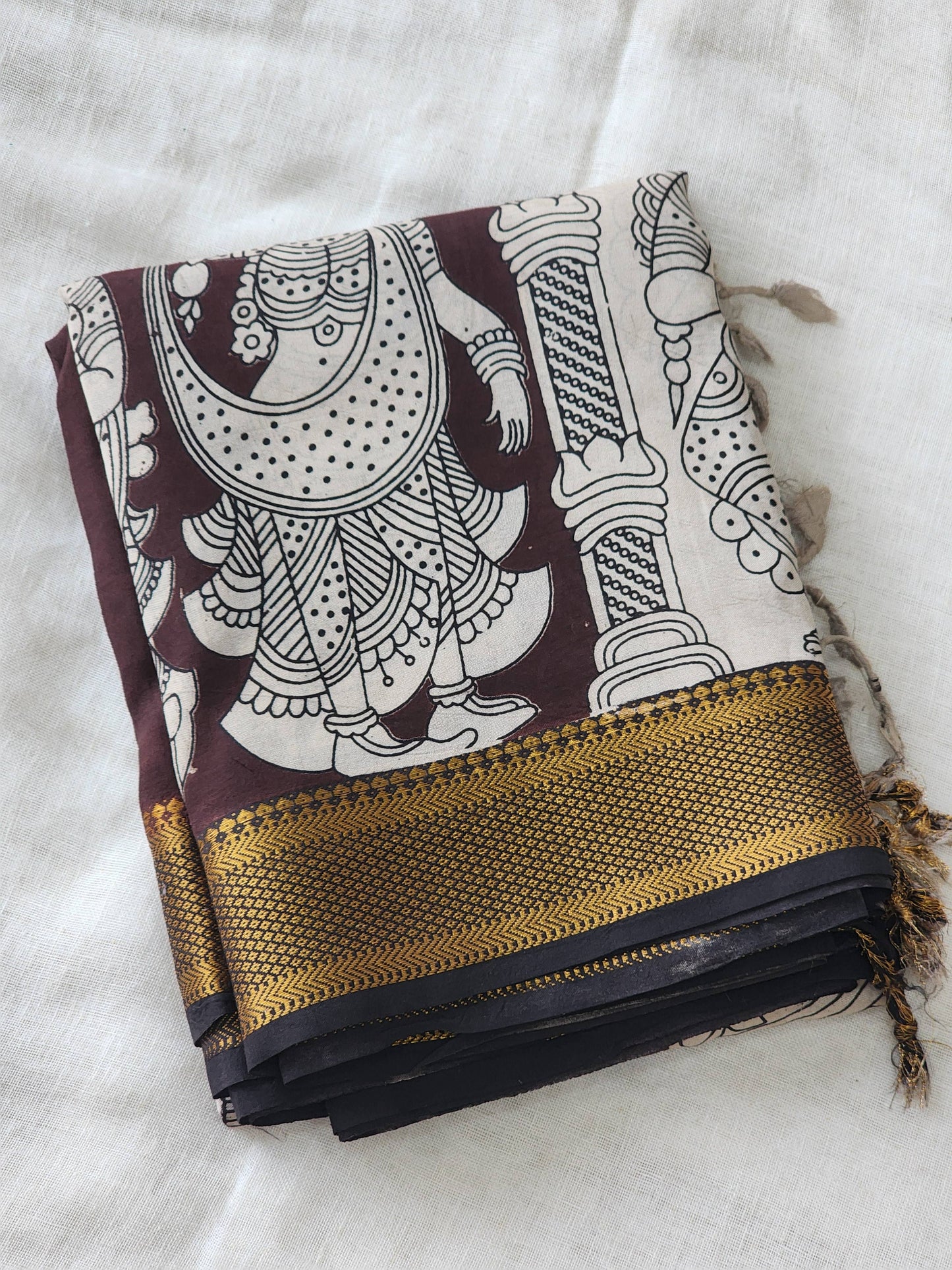 Brown Kalamkari Silk Saree