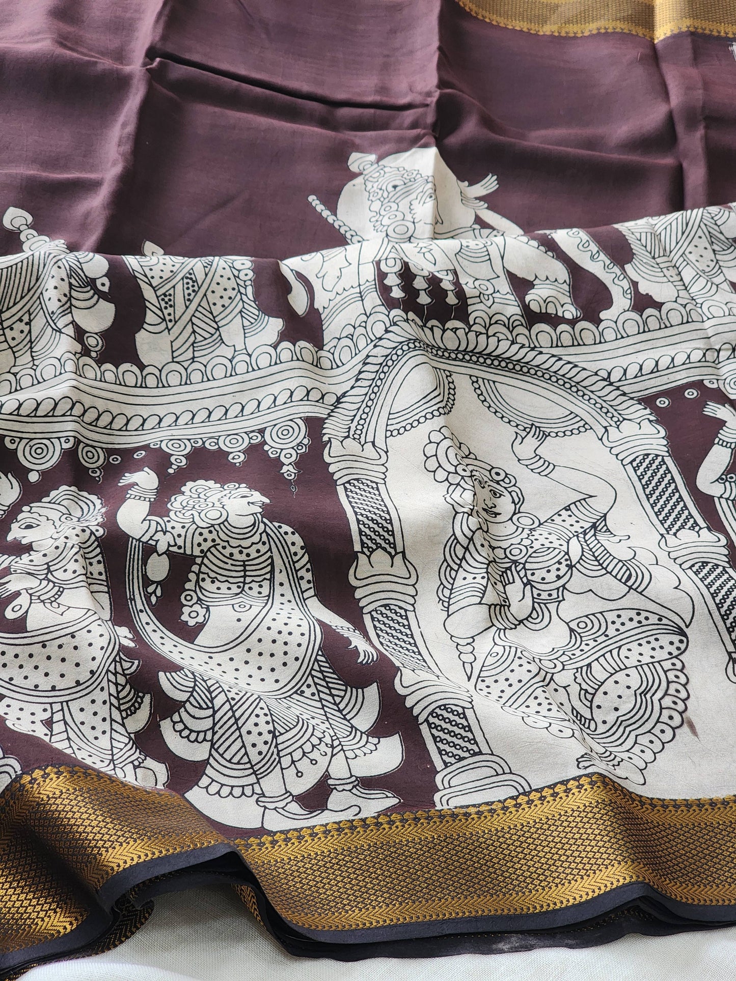 Brown Kalamkari Silk Saree