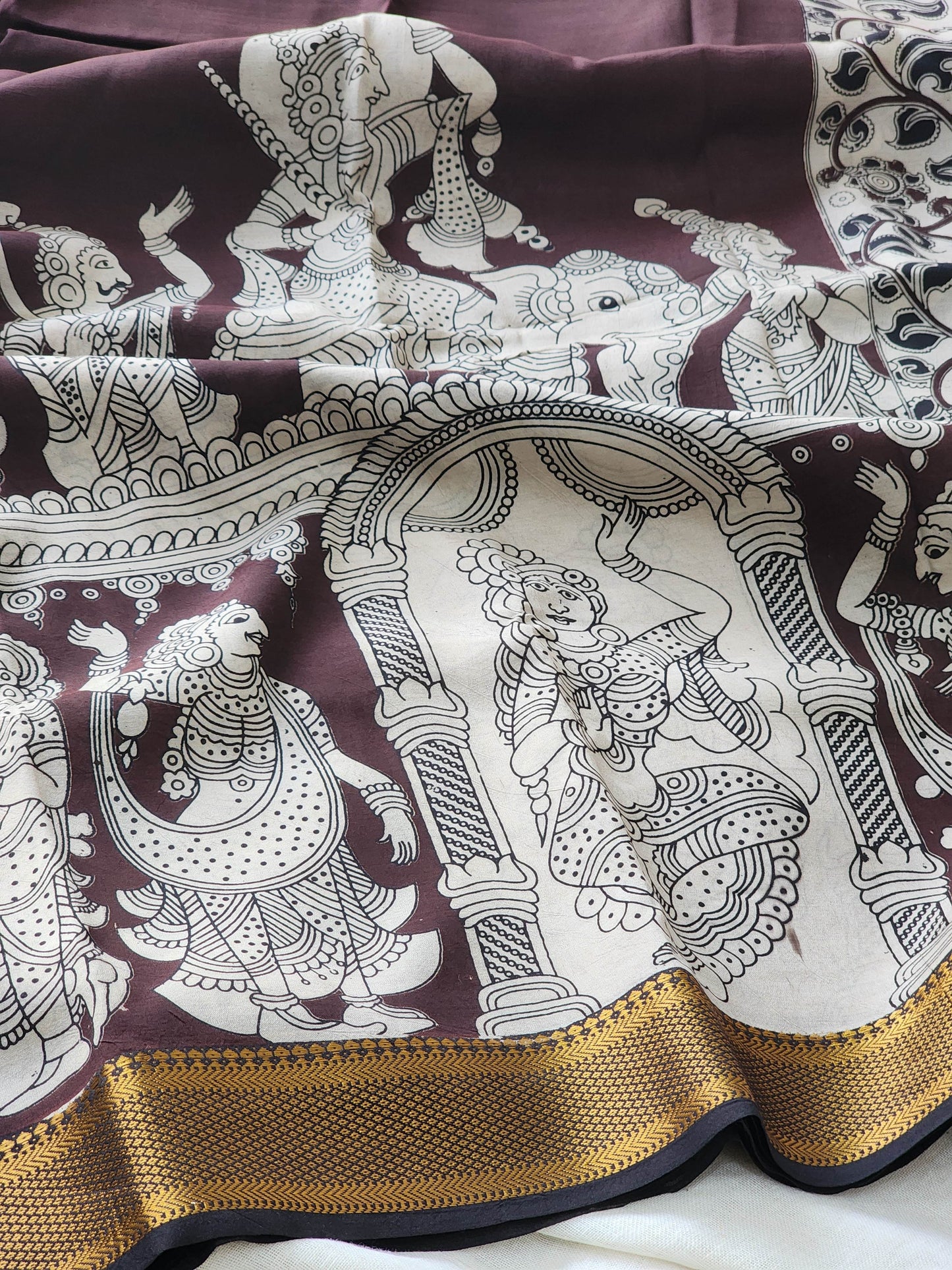 Brown Kalamkari Silk Saree