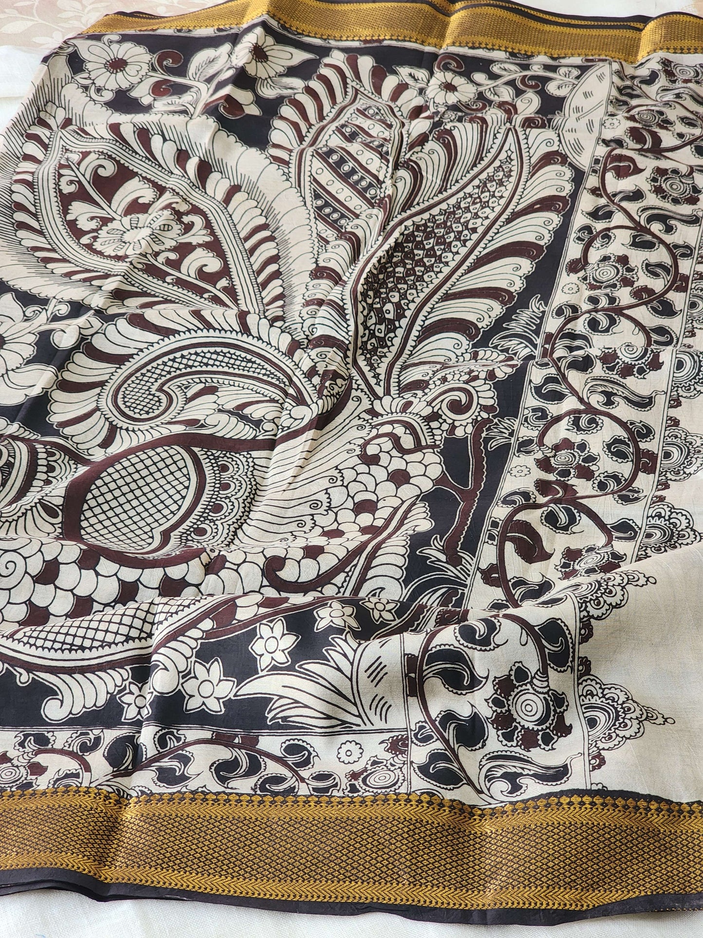 Brown Kalamkari Silk Saree