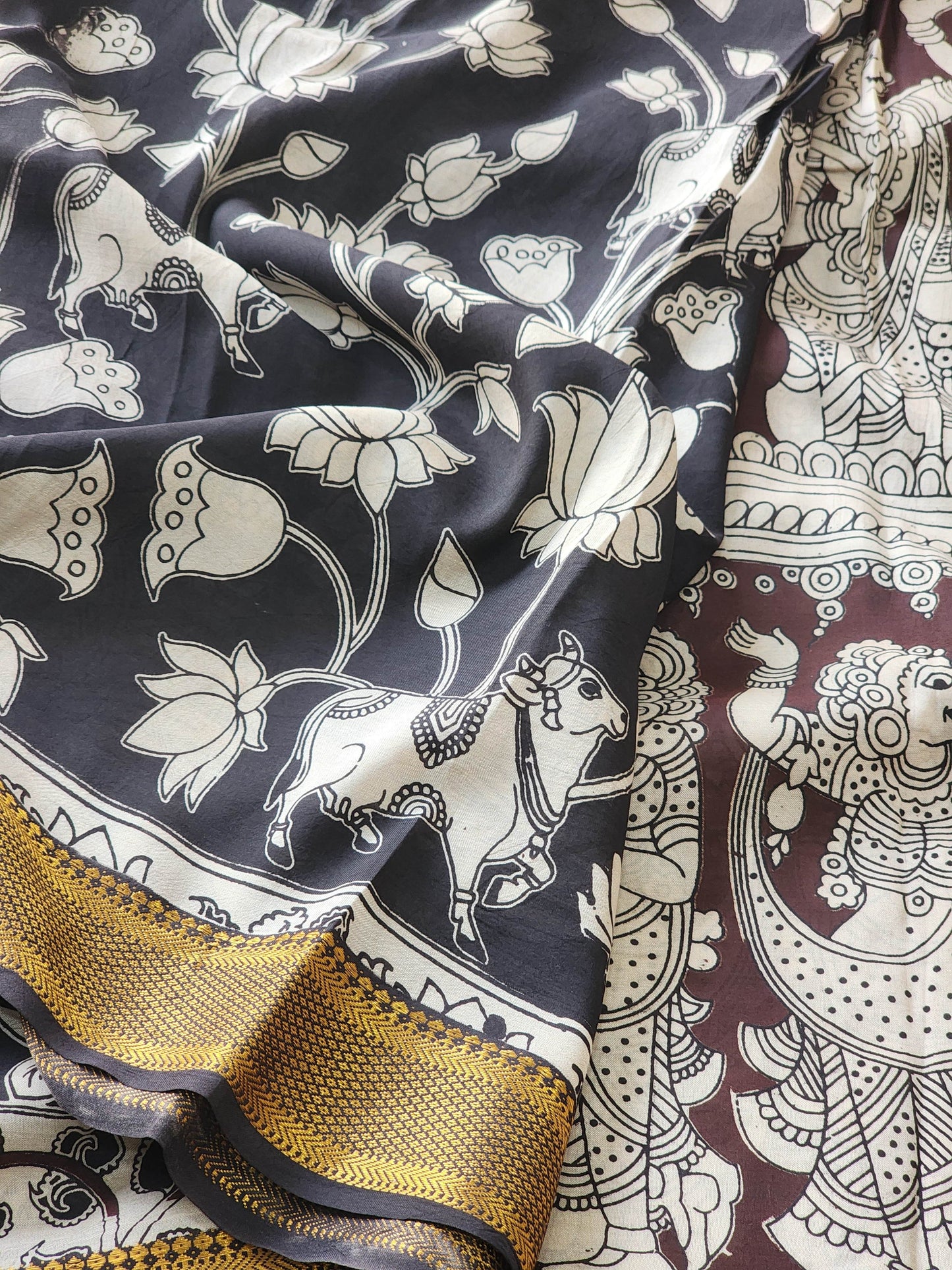 Brown Kalamkari Silk Saree