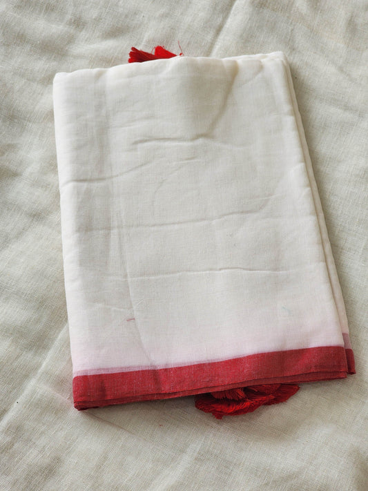 Off White mulmul cotton saree