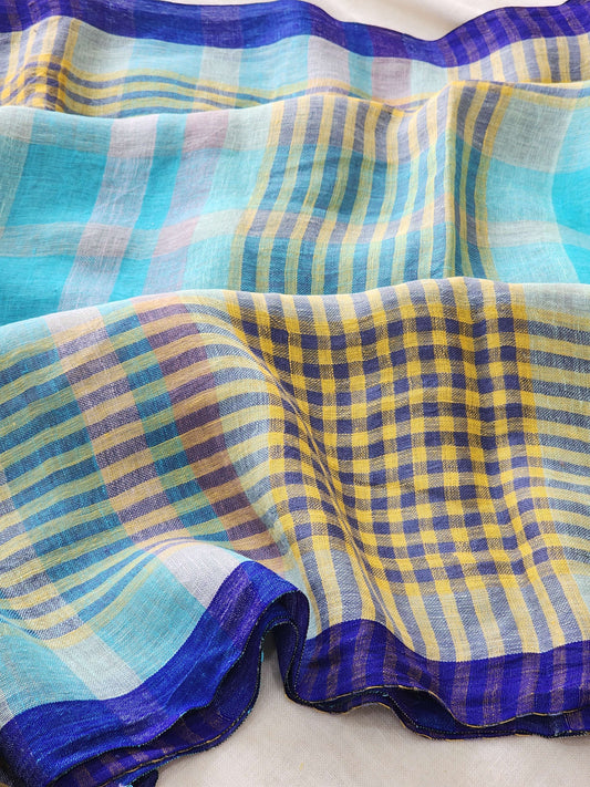 Blue Linen Saree