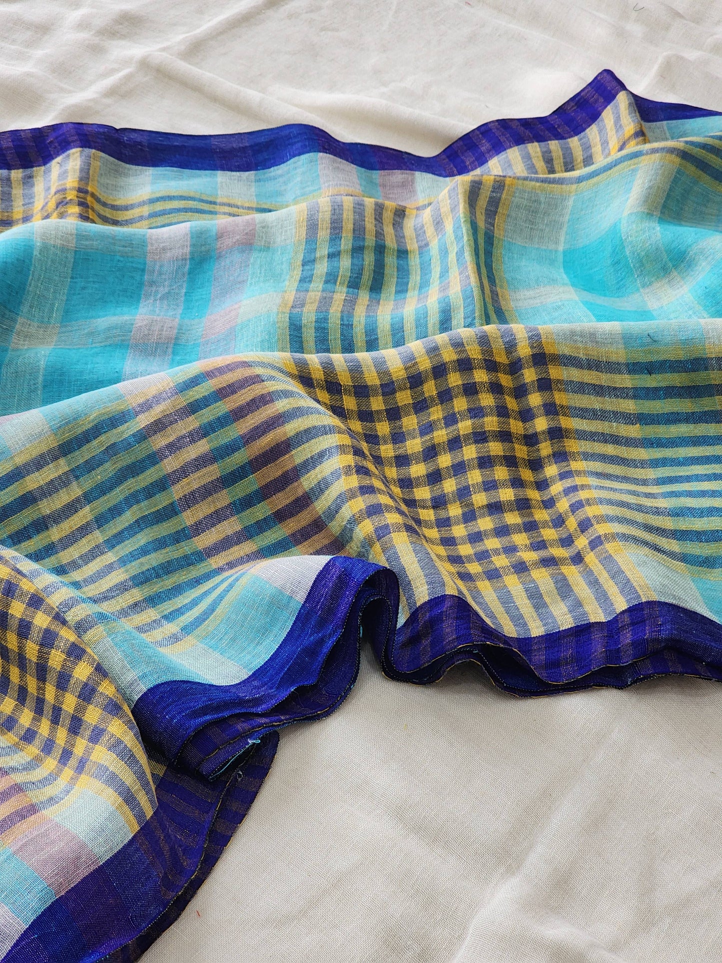 Blue Linen Saree