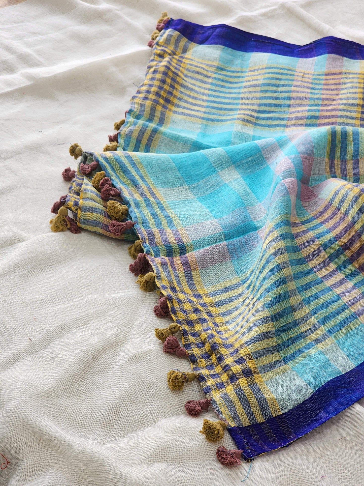 Blue Linen Saree