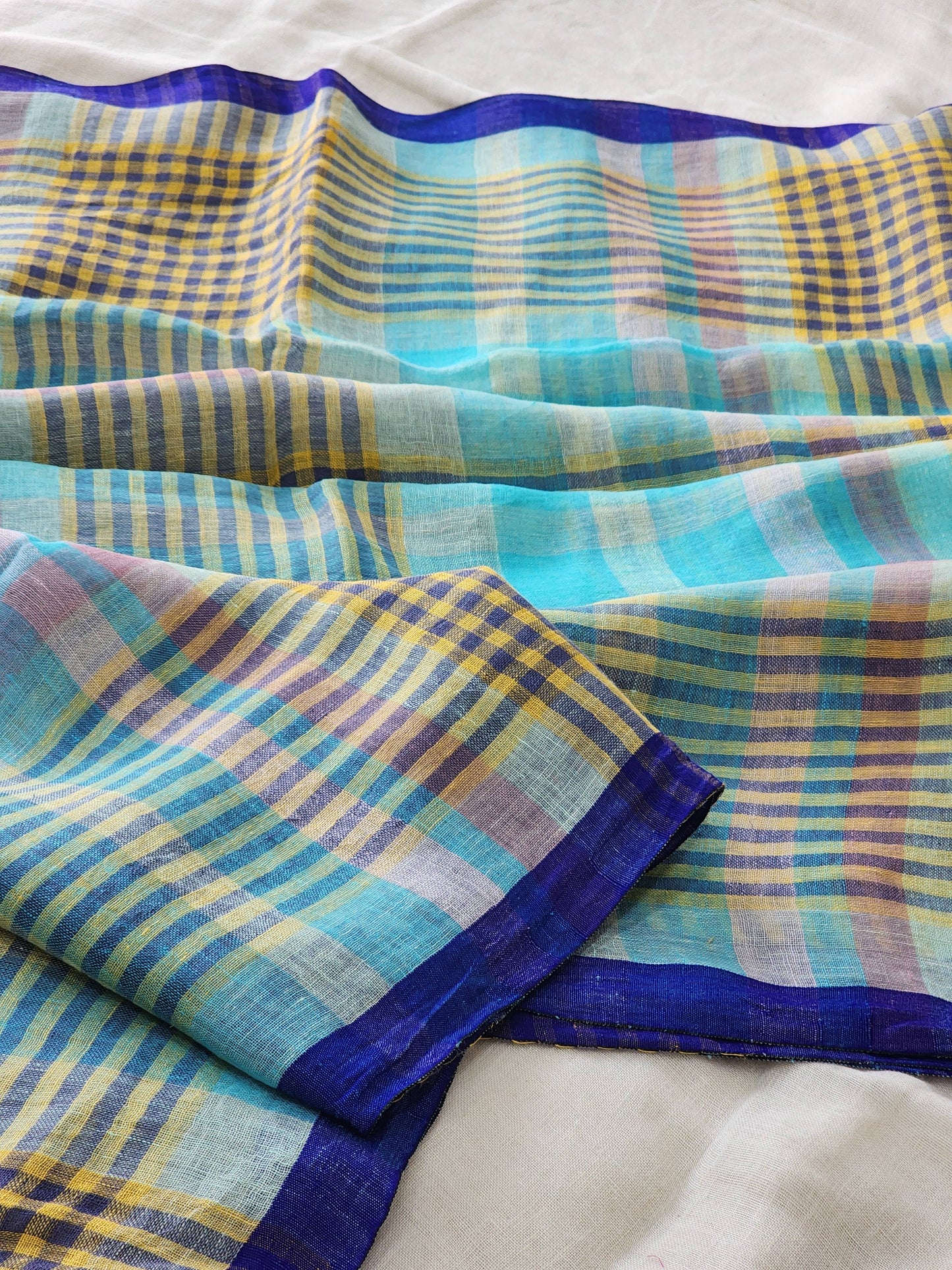Blue Linen Saree