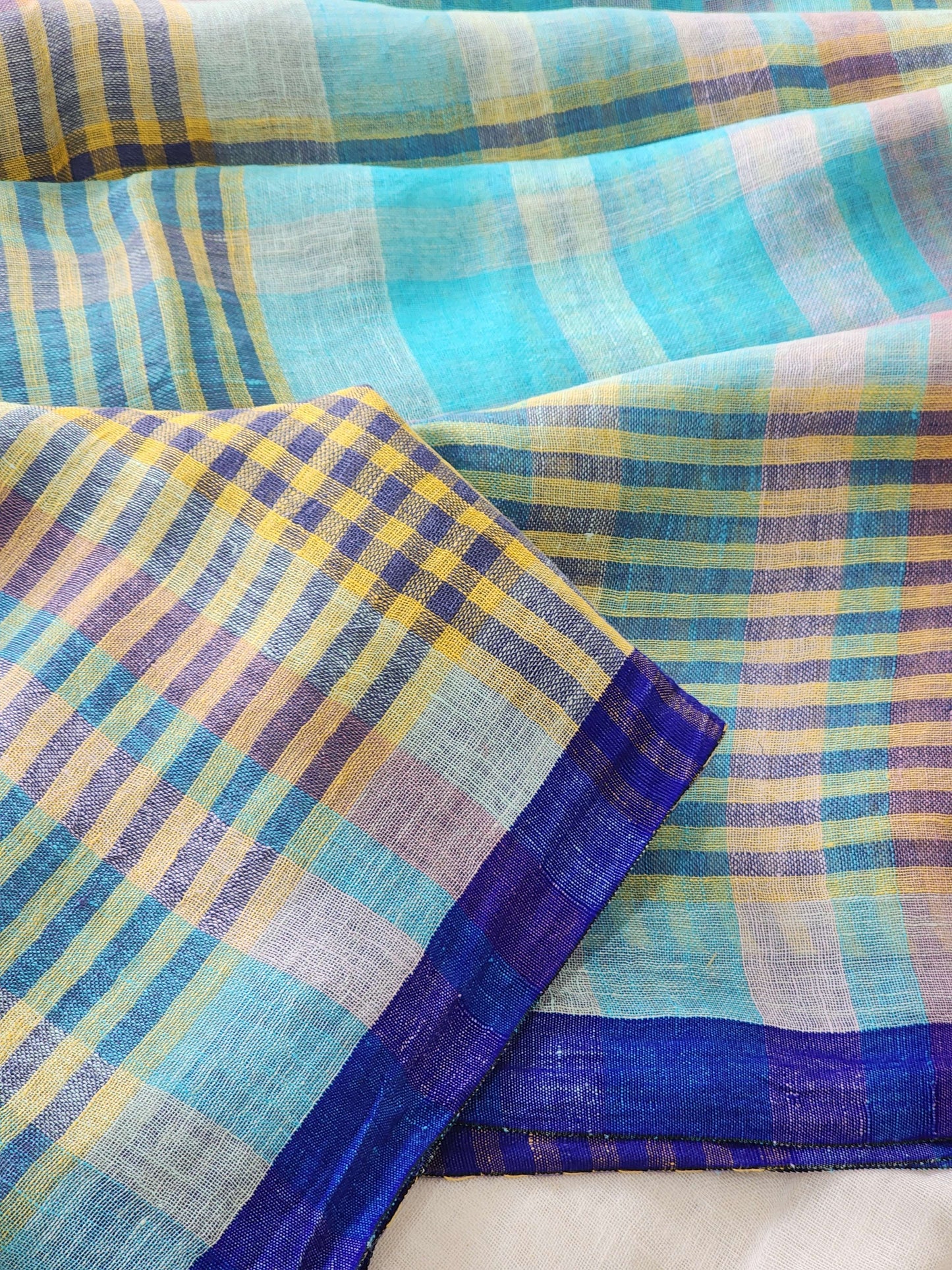 Blue Linen Saree
