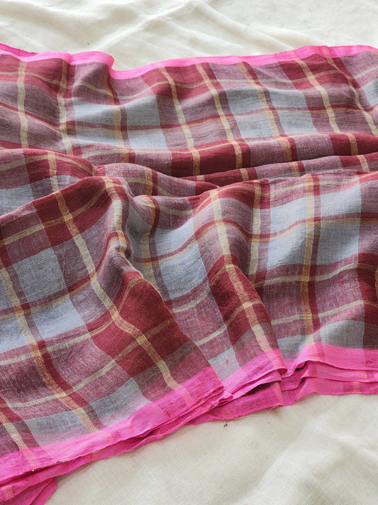 Grey & Maroon Linen Saree
