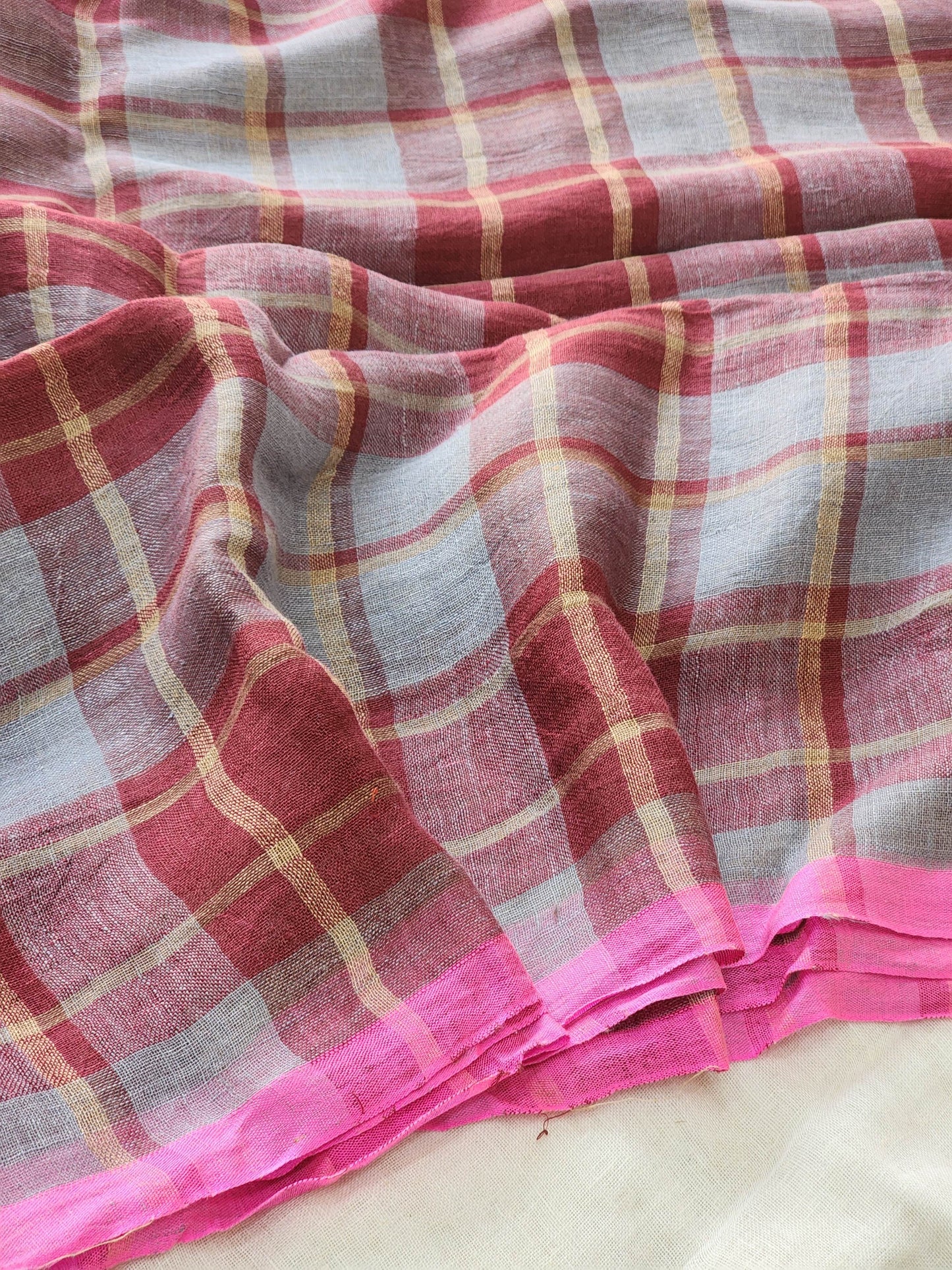 Grey & Maroon Linen Saree