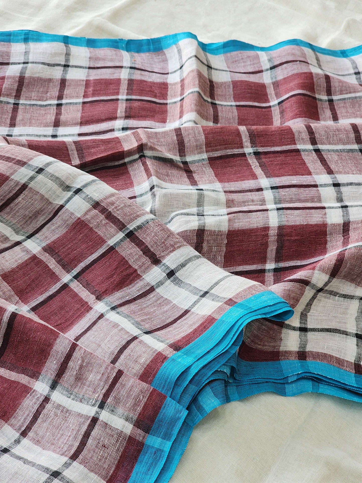 White & Brown Linen Saree