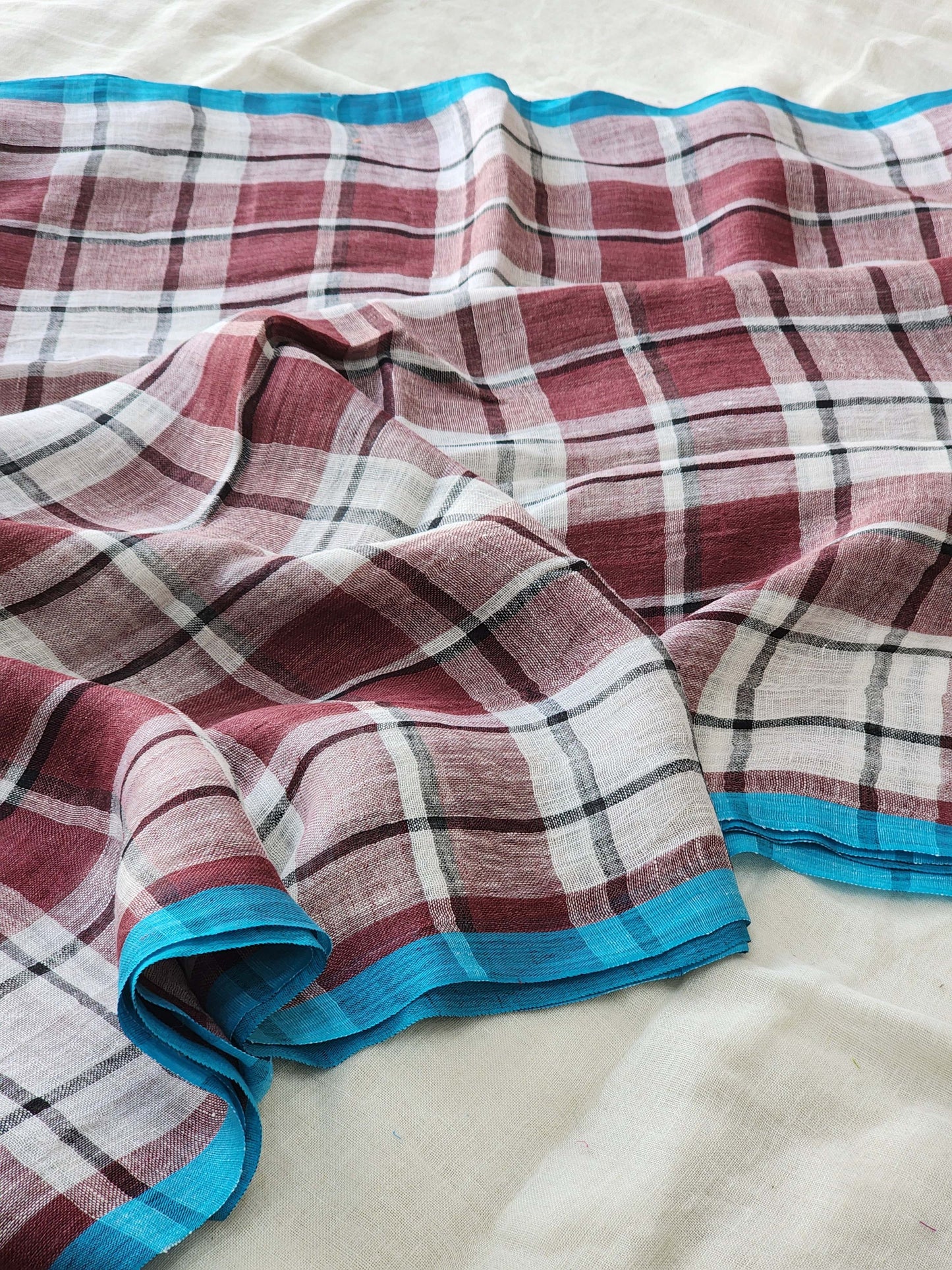 White & Brown Linen Saree