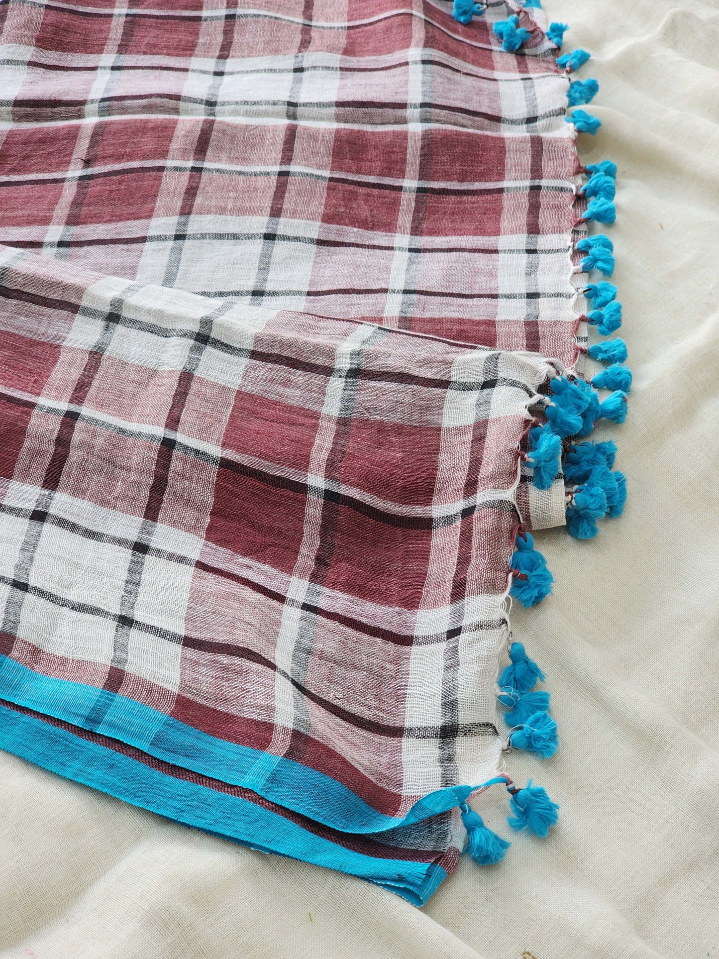 White & Brown Linen Saree