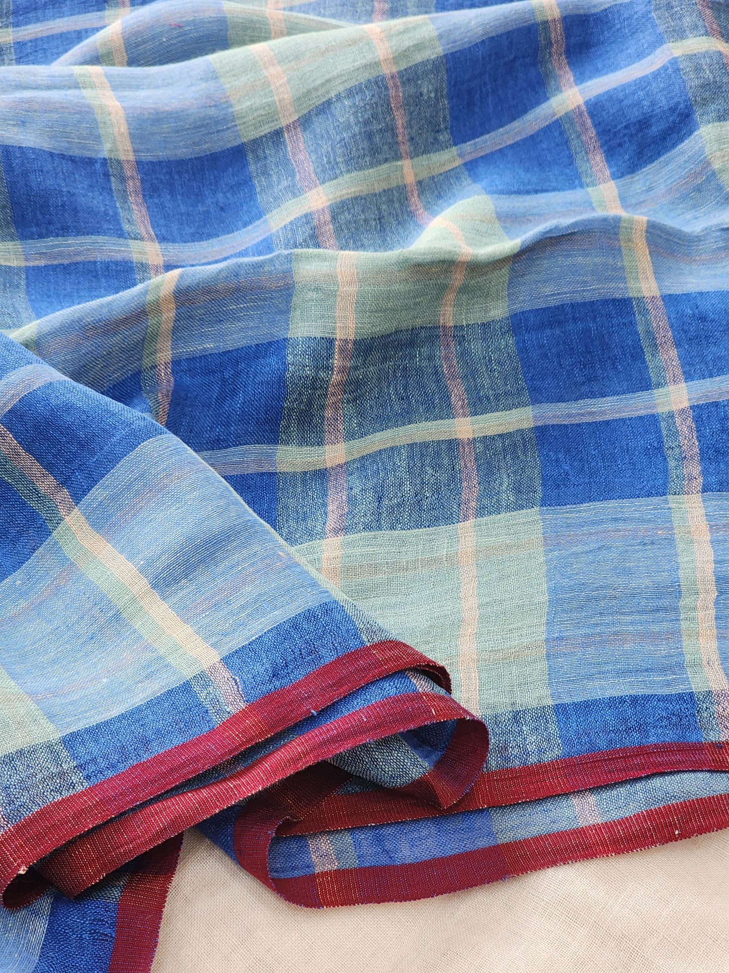 Blue & Green Linen Saree