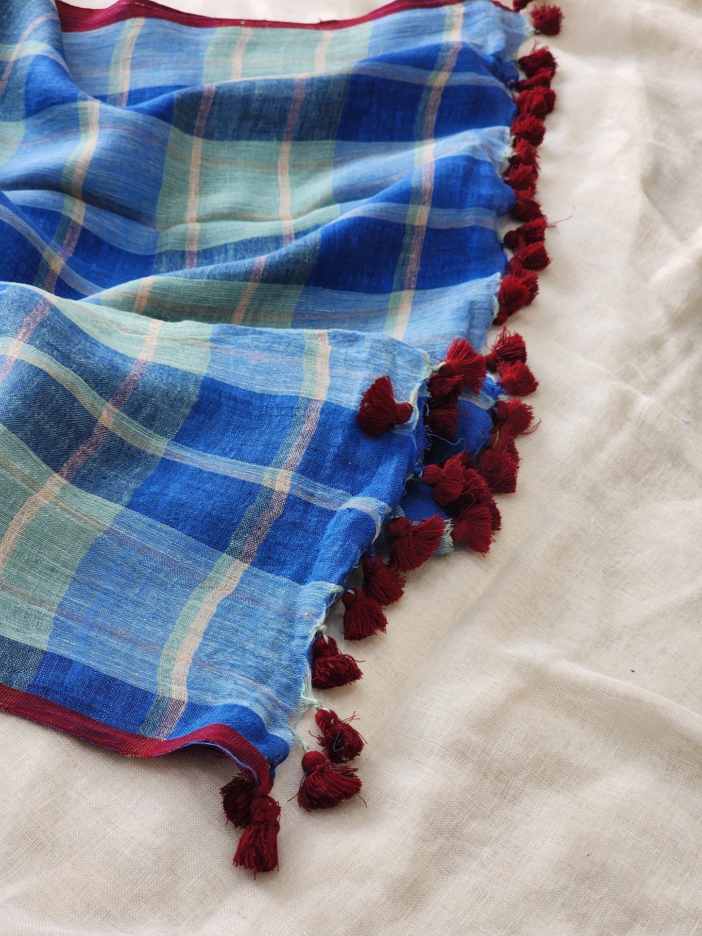 Blue & Green Linen Saree