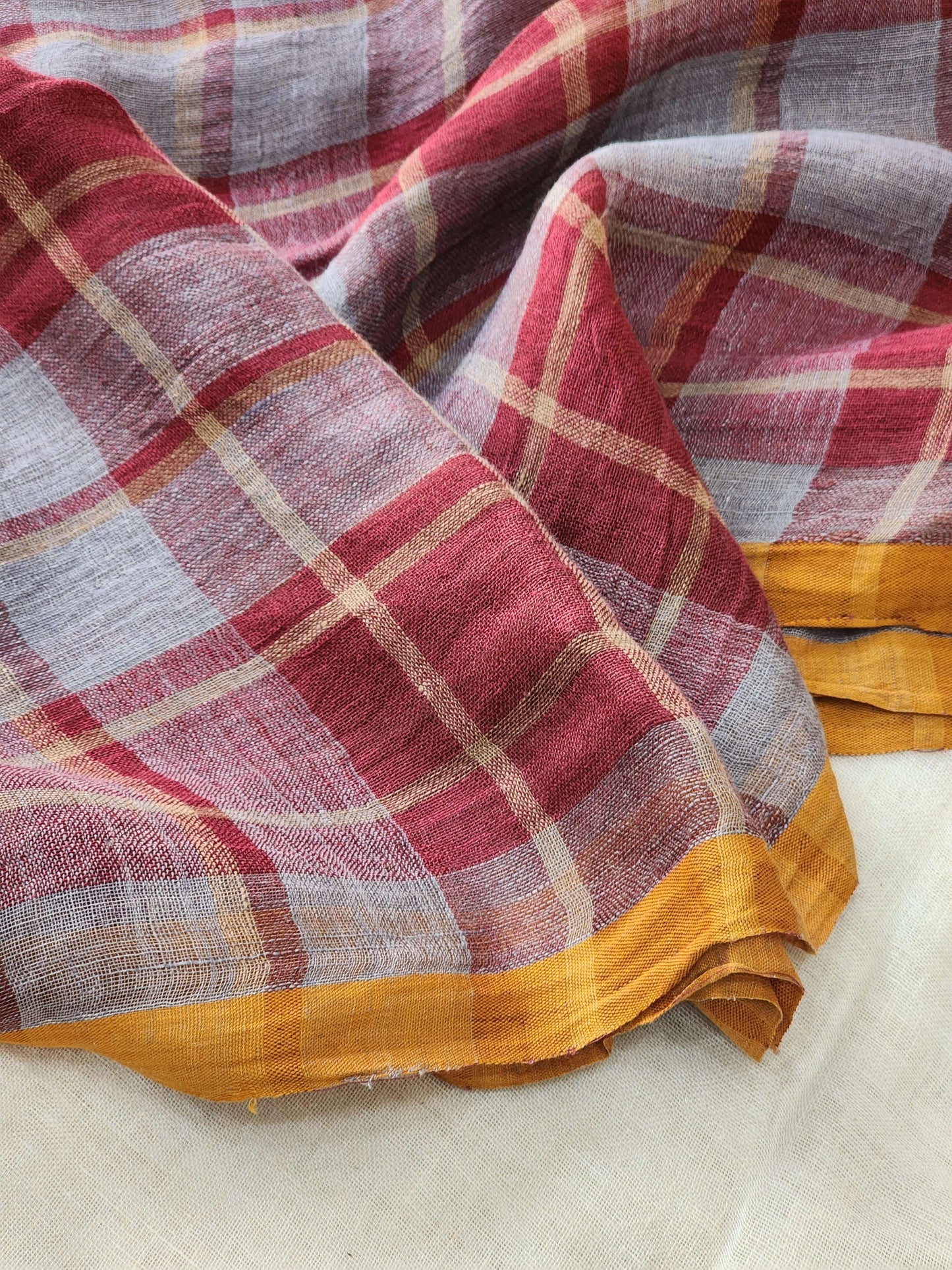 Grey & Maroon Linen Saree