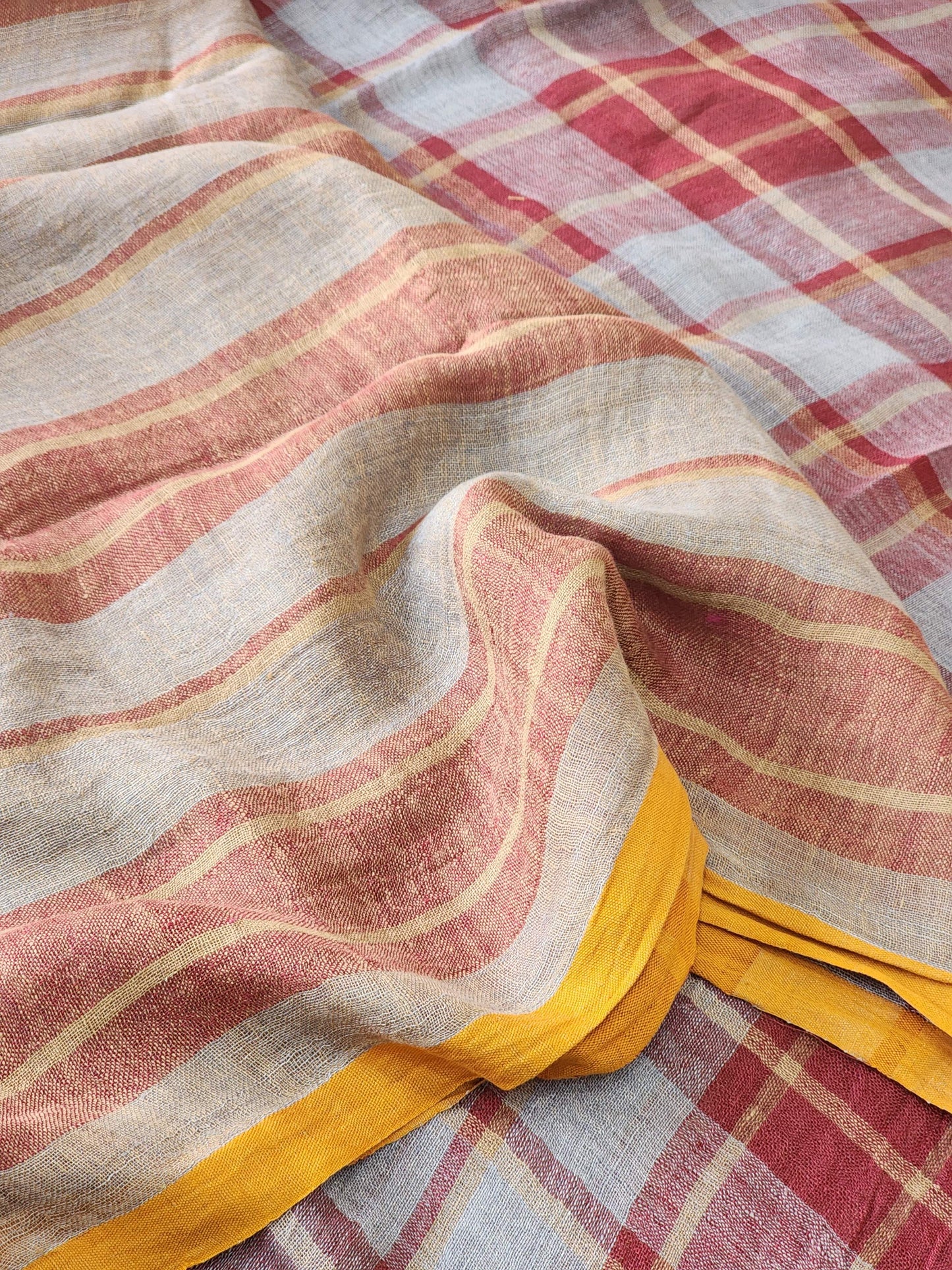 Grey & Maroon Linen Saree