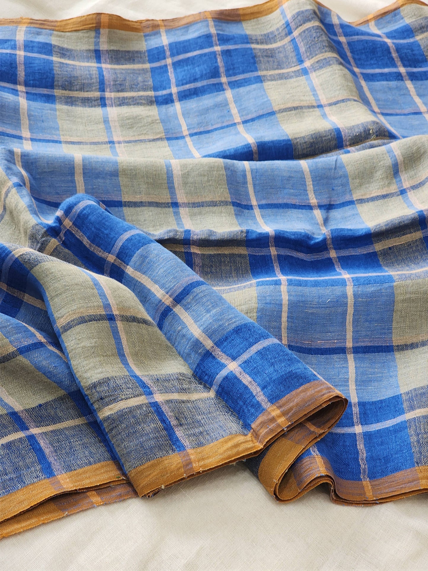 Blue & Grey Linen Saree