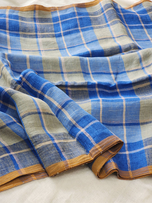 Blue & Grey Linen Saree