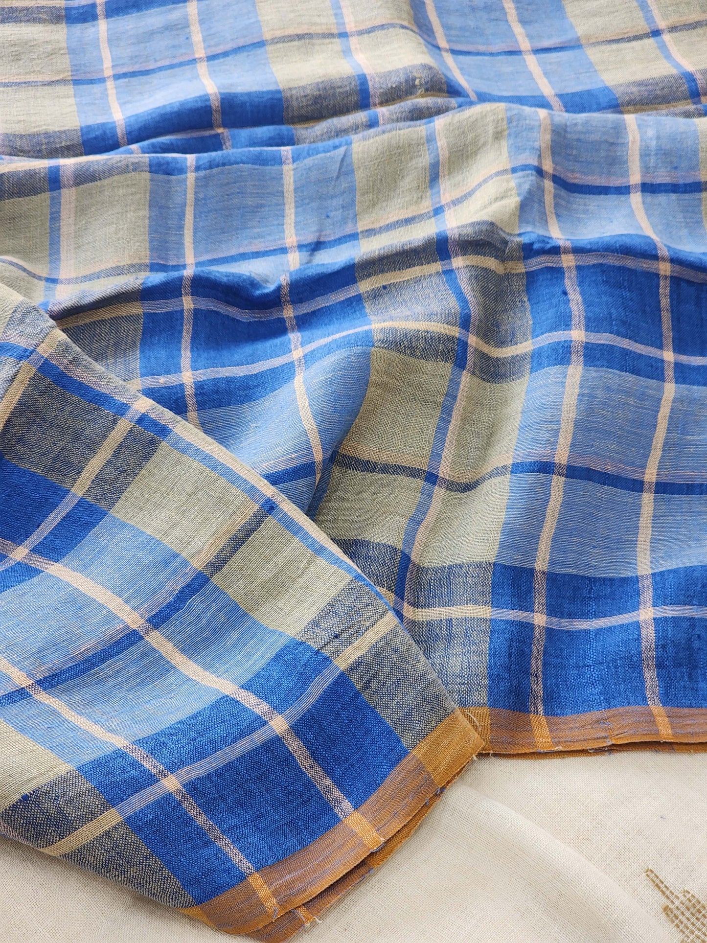 Blue & Grey Linen Saree
