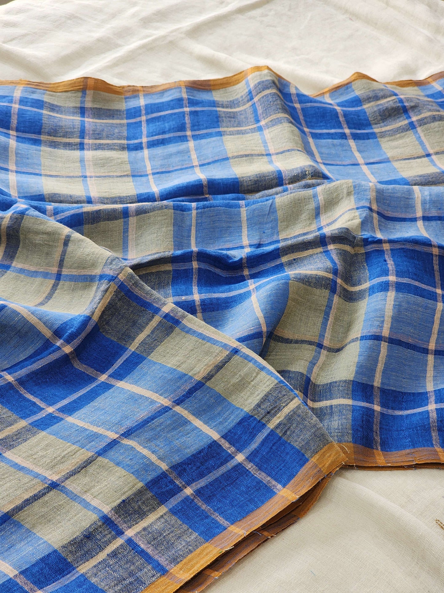 Blue & Grey Linen Saree