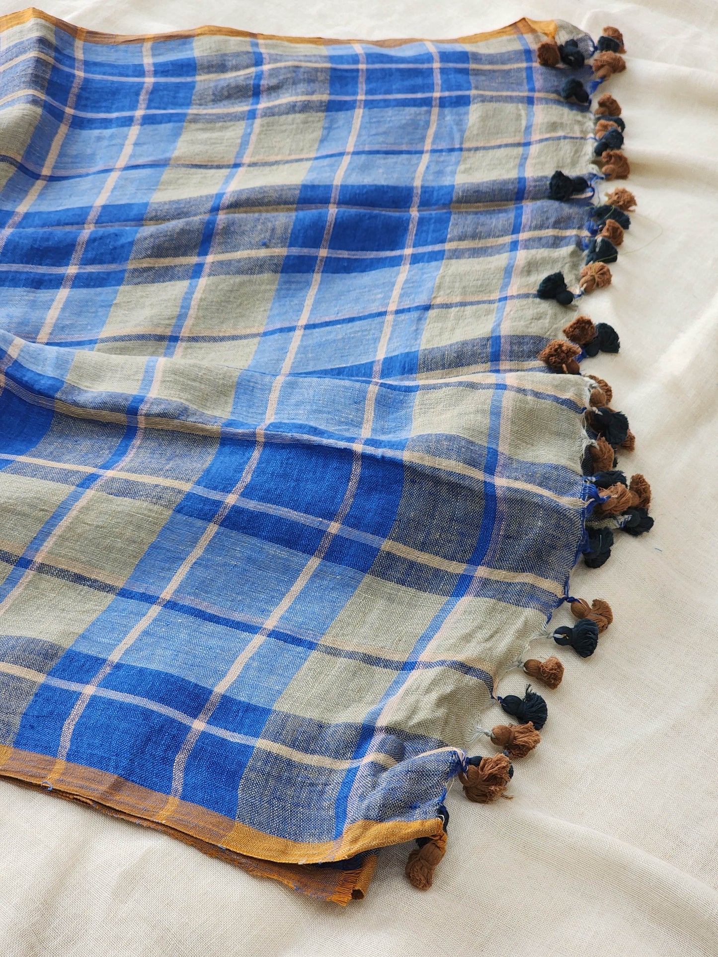 Blue & Grey Linen Saree