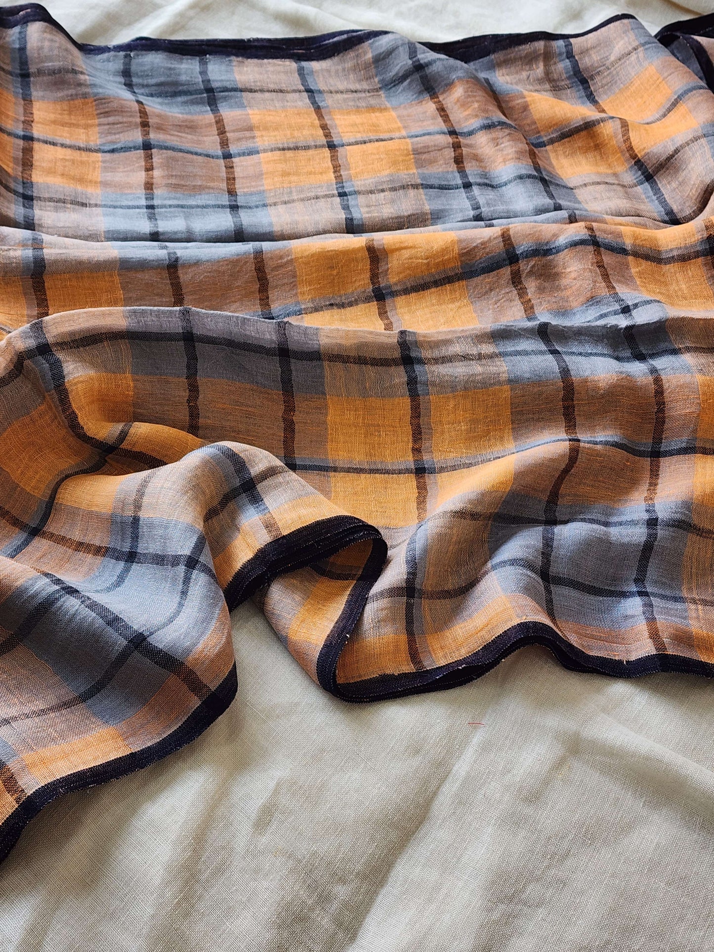 Peach & Grey Linen Saree