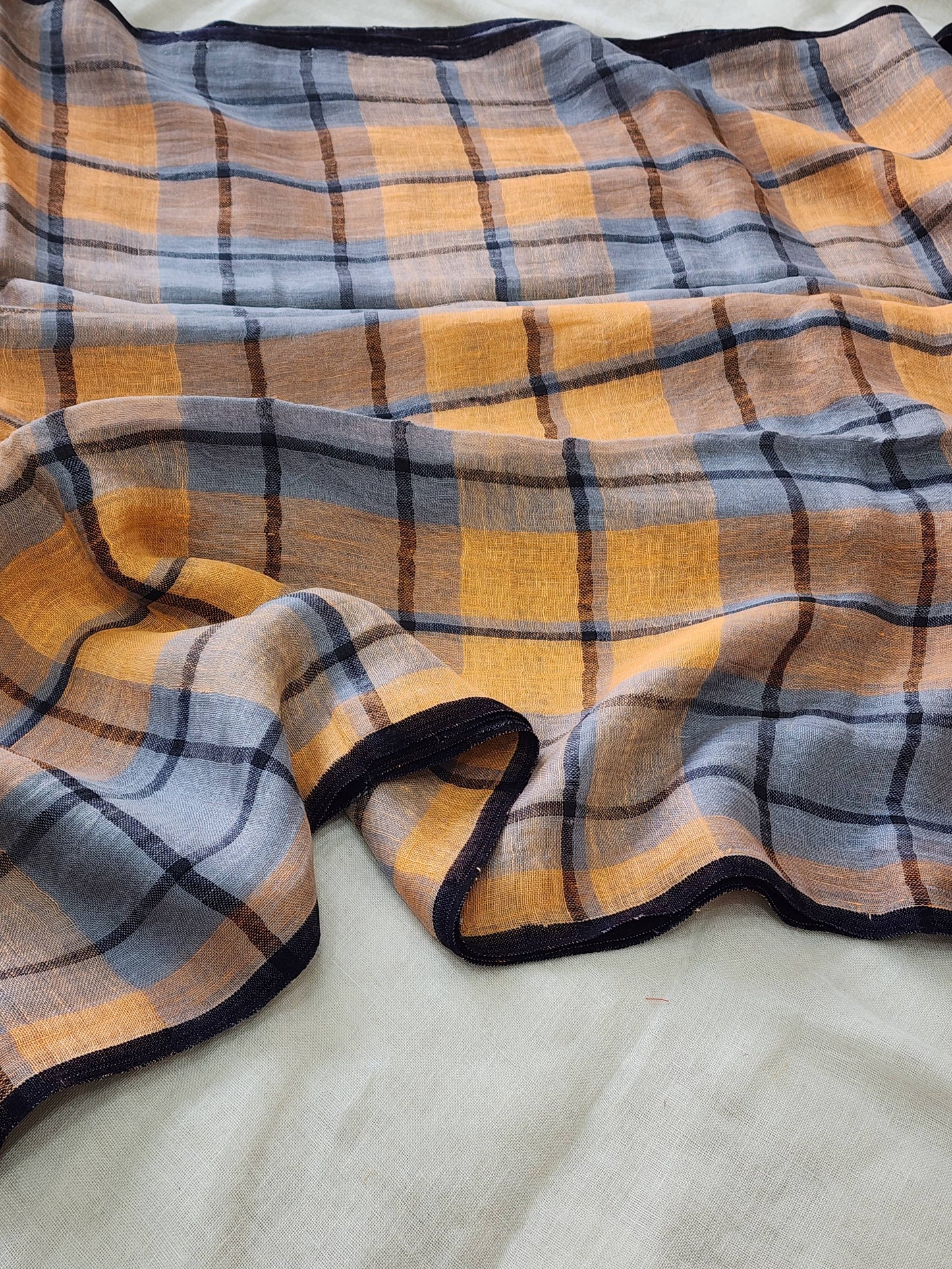 Peach & Grey Linen Saree